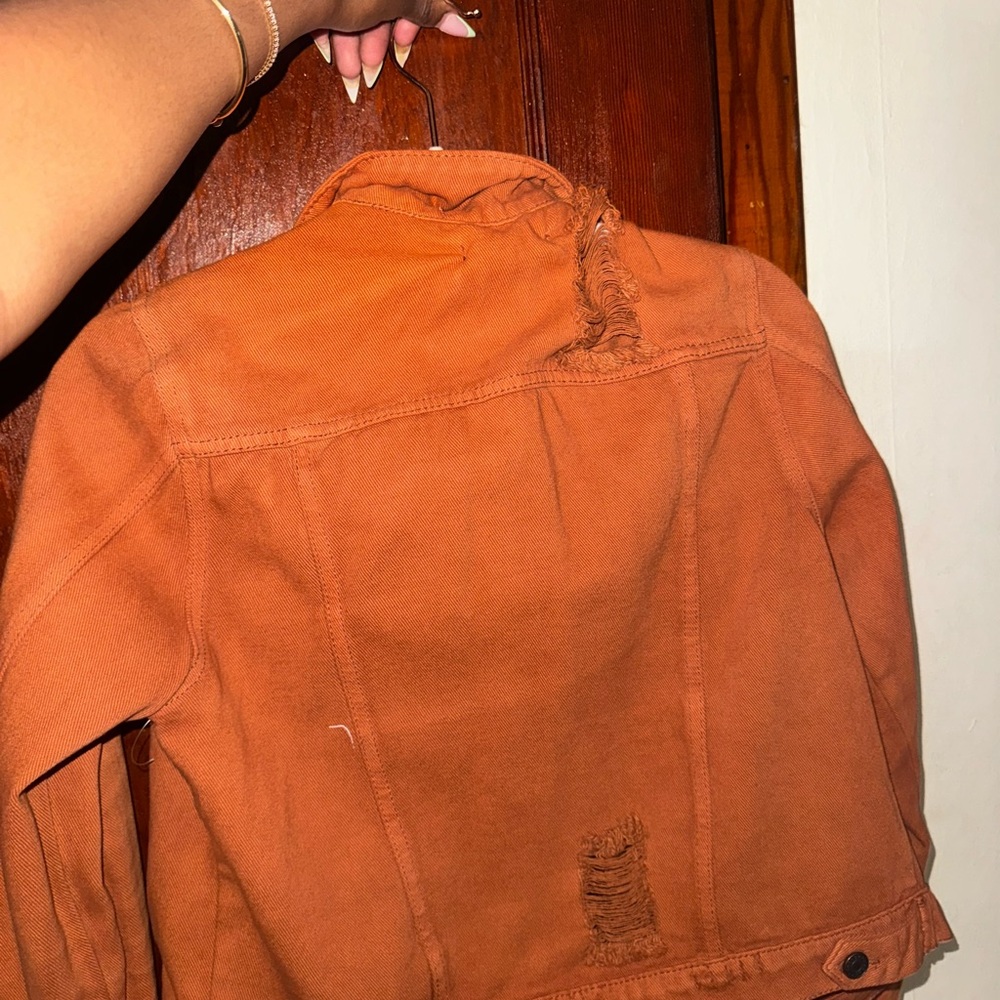 Rust Orange Distressed Denim Jacket - image 3